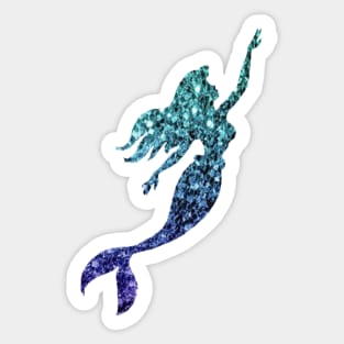 Teal and Blue Ombre Faux Glitter Mermaid Silhouette Sticker